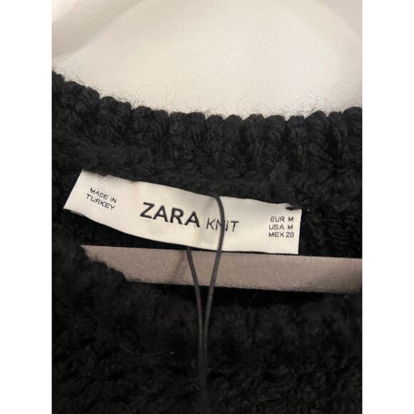 Zara Women's Black Cable Knit Fringe M Sweater Oversized Fisherman Whimsygoth - Picture 6 of 11